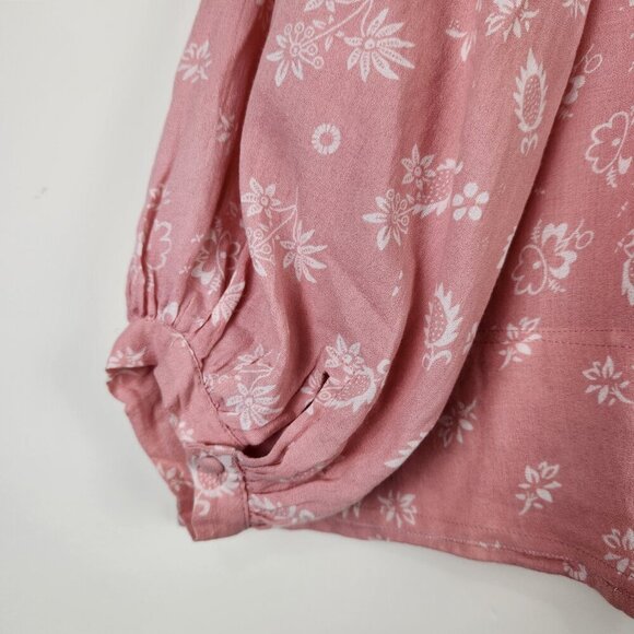 Kopal Size M Boho Floral Puff Sleeves Flowy Relaxed Fit Women's Top Blouse - Picture 4 of 6